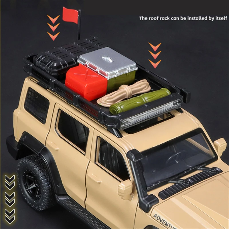 1:24 탱크 300 SUV 합금 자동차 모델, 다이캐스트 금속 장난감, 오프로드 자동차 모델, 사운드 라이트, 어린이 선물