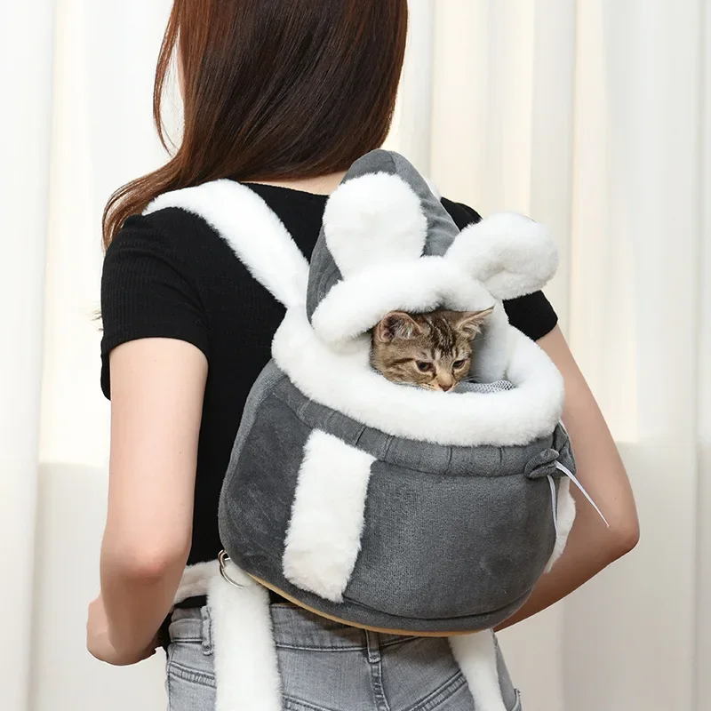Pet Carrier Bag Small Cat Dogs Backpack Warm Soft Plush Carring Pets Cage Walking Outdoor Travel Kitten Hanging Chest Bag