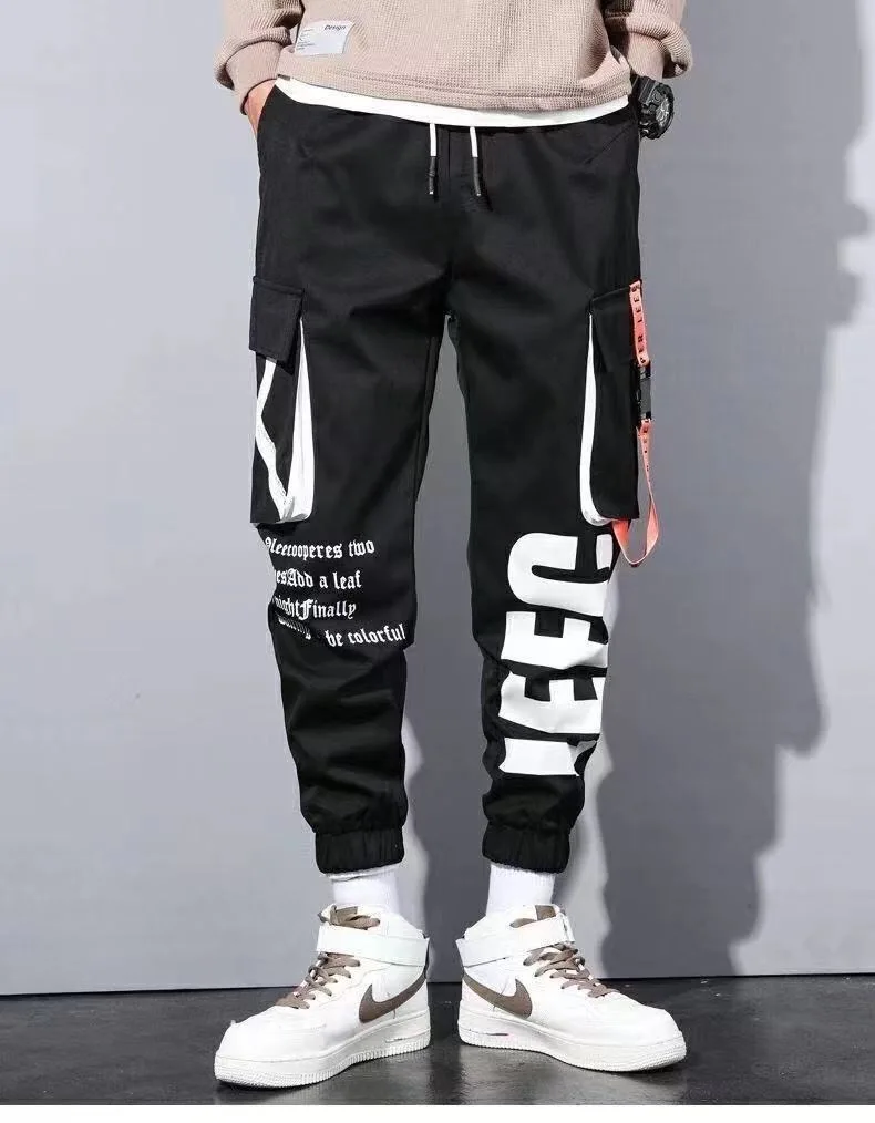 Hip Hop Streetwear Men's Splice Joggers Pants Fashion Men Casual Cargo Pant  Trousers High Street Elastic Waist Harem Pant Men