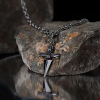 Colliers avec pendentif croix épée en acier inoxydable, chaîne torsadée ou maillons, Hip Hop Punk, ras du cou pour femmes et hommes, bijoux cadeaux 2