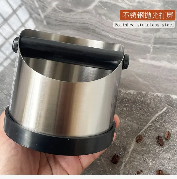 Coffee Knock Box Stainless Steel Espresso Knock Box Non Slip Coffee Ground Knock Box with Rubber Ring Beveled Coffee Ground Bin