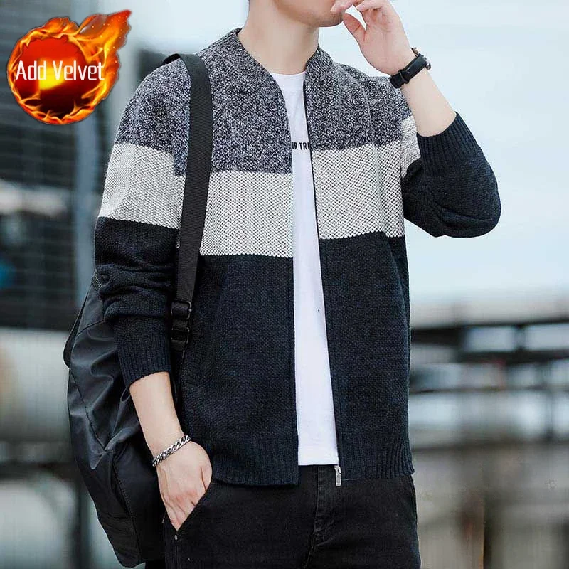 thumbnail image 1 of Suéter con cremallera para hombre, nuevo, abrigos gruesos, jerséis, top de cachemira, ropa de calle, cárdigan de punto para hombre, estilo coreano, vintage, barato, abierto, 1 of 5
