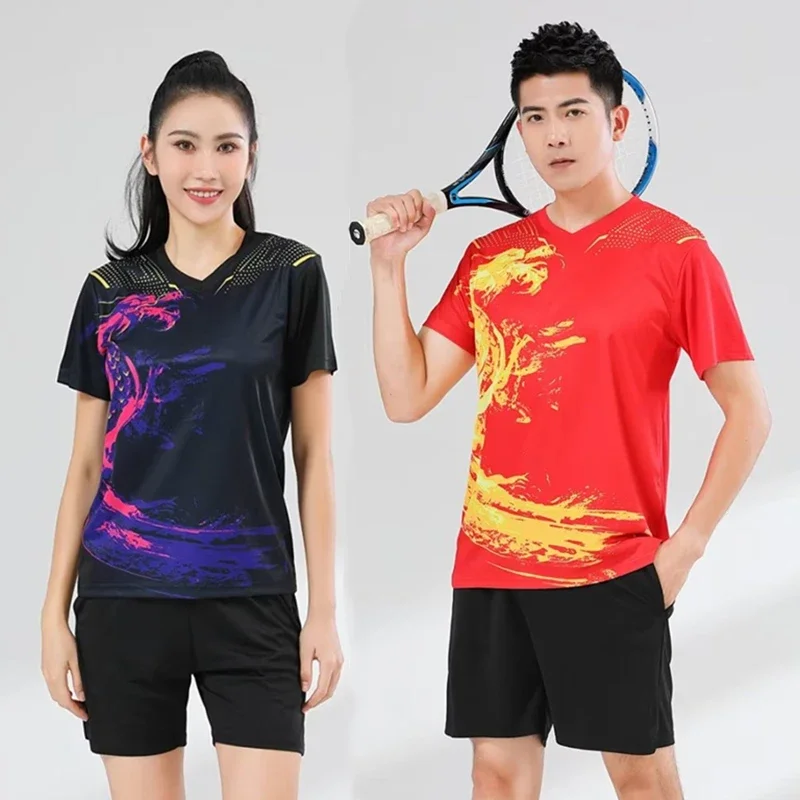

Women & Men Tennis Shirts Shorts Child Badminton Uniform Boy Girl Table Tennis Set Training Suit Chinese Dragon Print Sportswear
