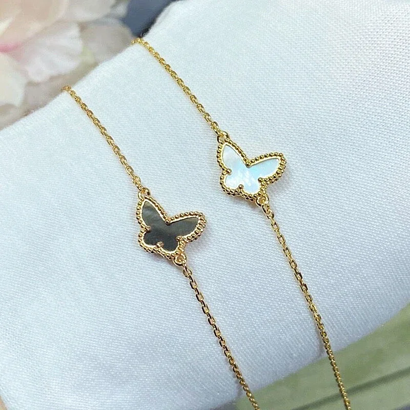 

High Quality 925 Sterling Silver Natural Fritillaria Mini Butterfly Bracelet Women's Sweet Lovely Exquisite Brand Party Jewelry