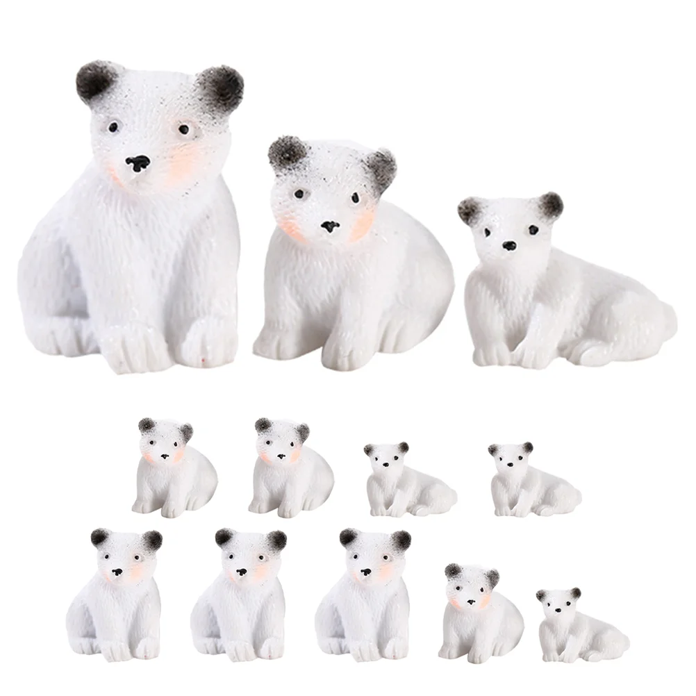 

12 Pcs Animal Polar Bear Ornaments Miniature Adorn Garden Tiny Statues Resin Decorations White