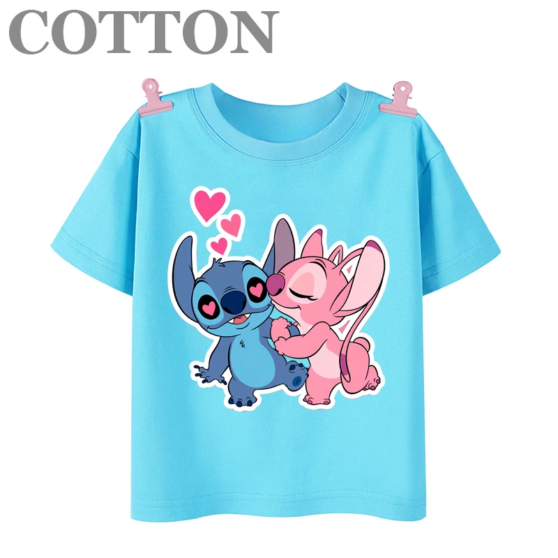 thumbnail image 1 of Camisetas de algodón para niños de moda de verano con múltiples estampados de manga corta y cuello redondo de Disney Stitch Anime, 1 of 5