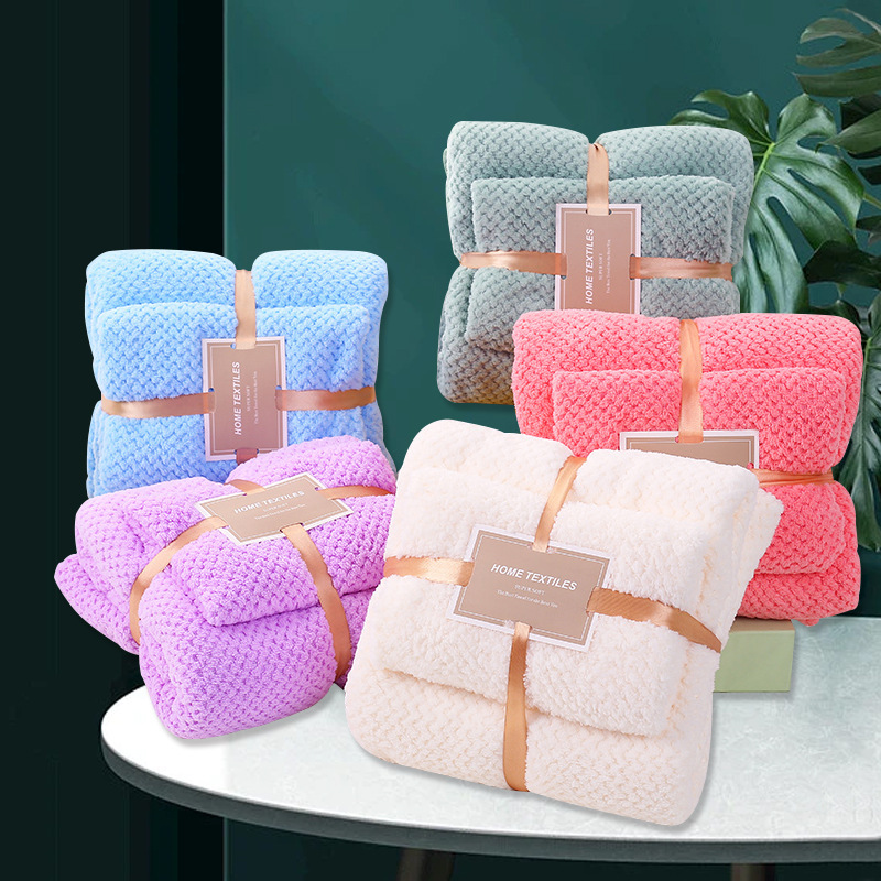 Pineapple Plaid Towel Bath Towel Set for Household Thicker Than Pure Cotton Soft Absorbent Coral Velvet Letter Set