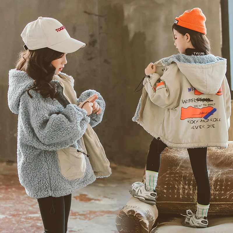 

New Girls Jacket Fleece Kids Coats two sides wear Children Jacket Winter Autumn