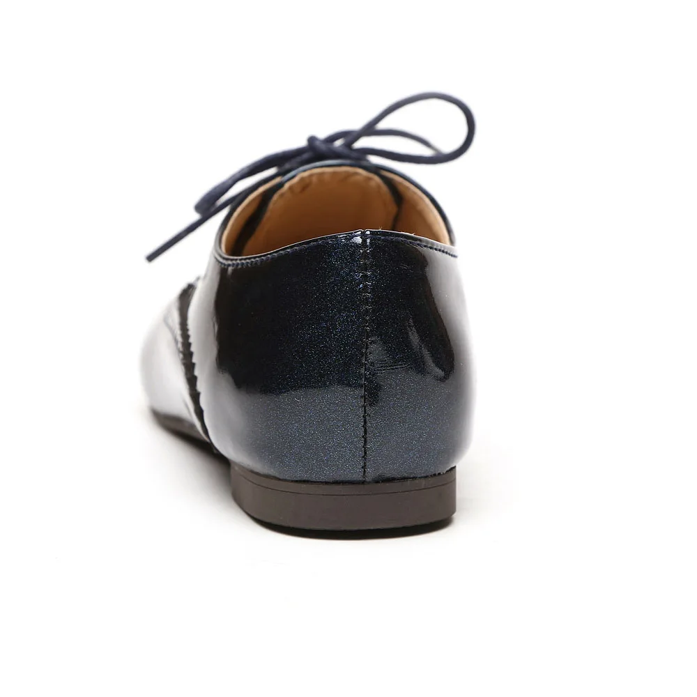 Fashion Women Glossy Oxfords Black Blue White Female Brogue Shoes Low Heels ASP51-5 Plus Big Size 32 43 10