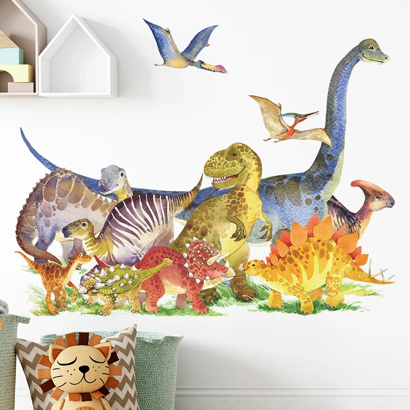 full wall stickers 3D cartoon dinosaur group children bedroom kindergarten home wall background decoration stickers room decoration wall decals flower decals