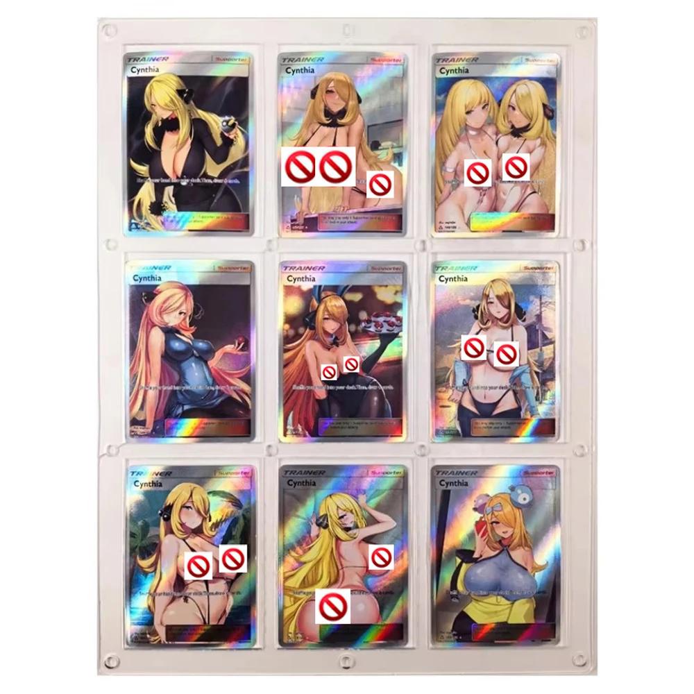 9Pcs/set Diy PTCG Trainer Cynthia Series ACG Refraction Flash Card Self Made Classic Game Anime Collection Cards Gift Toys