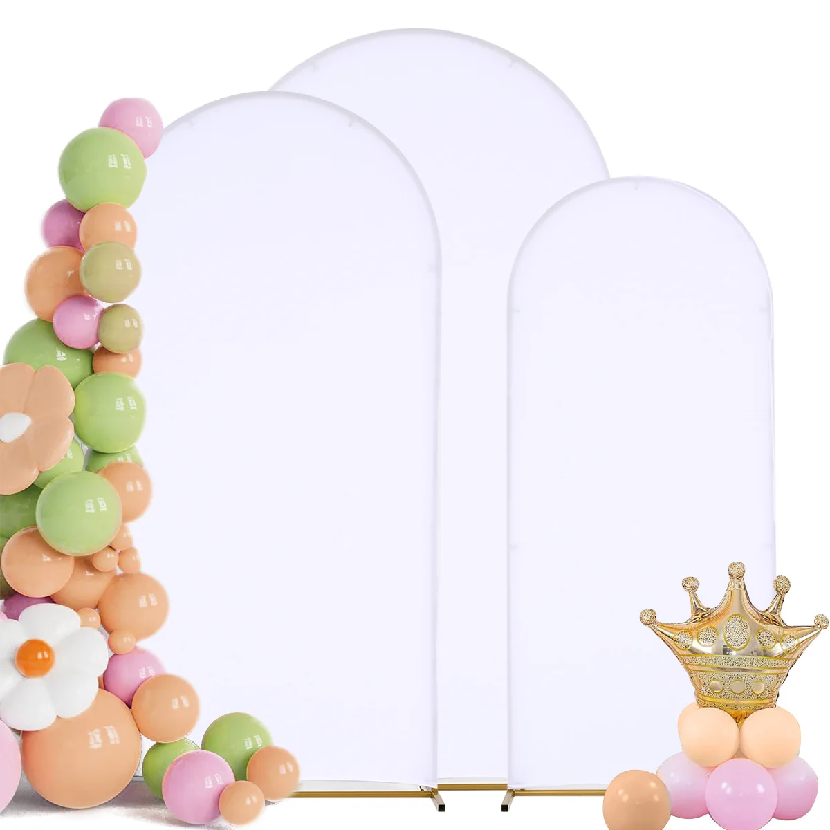 Wedding Arch Cover for Arch 7.2FT, 6.6FT,5.9FT Round Top Covers Set of 3 Spandex Fitted White Wedding Cover