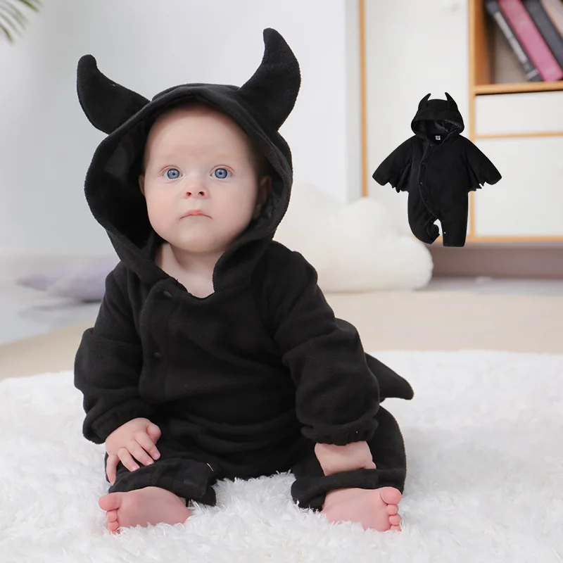 Mono De Halloween Para Bebé Con Capucha, Estampado De Calabaza Y Murciélago, Mezcla De Poliéster, Tallas 3-24 Meses, Ideal Para Fotos Y Fiestas