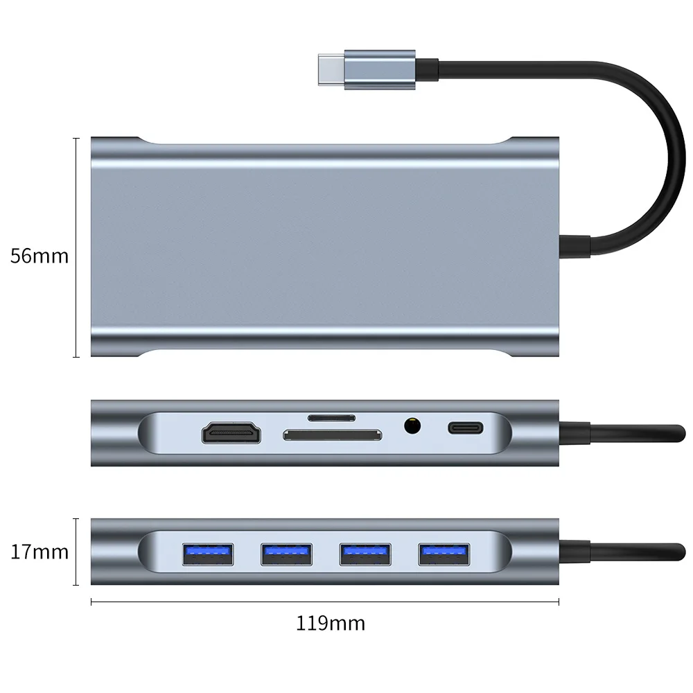 Adaptador Usb tipo c para 4k 11 em Hub Adaptador Compatível com Hdmi Rj45 sd Leitor de Cartão tf Carregamento Rápido pd para Notebook Laptop Computador - Imagem 2