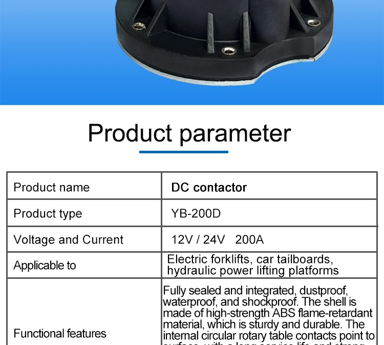 Description Picture 3 of item12V24V 200A Electric Stacker Forklift Tail Plate Oil Pump Start Switch Relay Plate Oil Pump Start DC Contactor