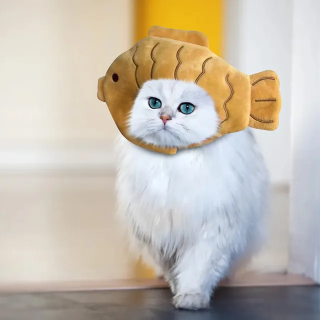 Cartoon Cat Hat Cute Fish Shape Pet Cat Costume Breathable Headdress Hat Cat Pet Headgear Plush Fun Hat Toy Accessories 5