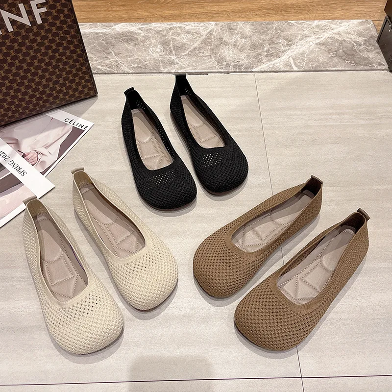 Big Size 42 Women Flats Knitted Breathable Sneakers Ladies Soft Bottom Ballet Loafers Casual Slip on Boat Shoe for Woman 6
