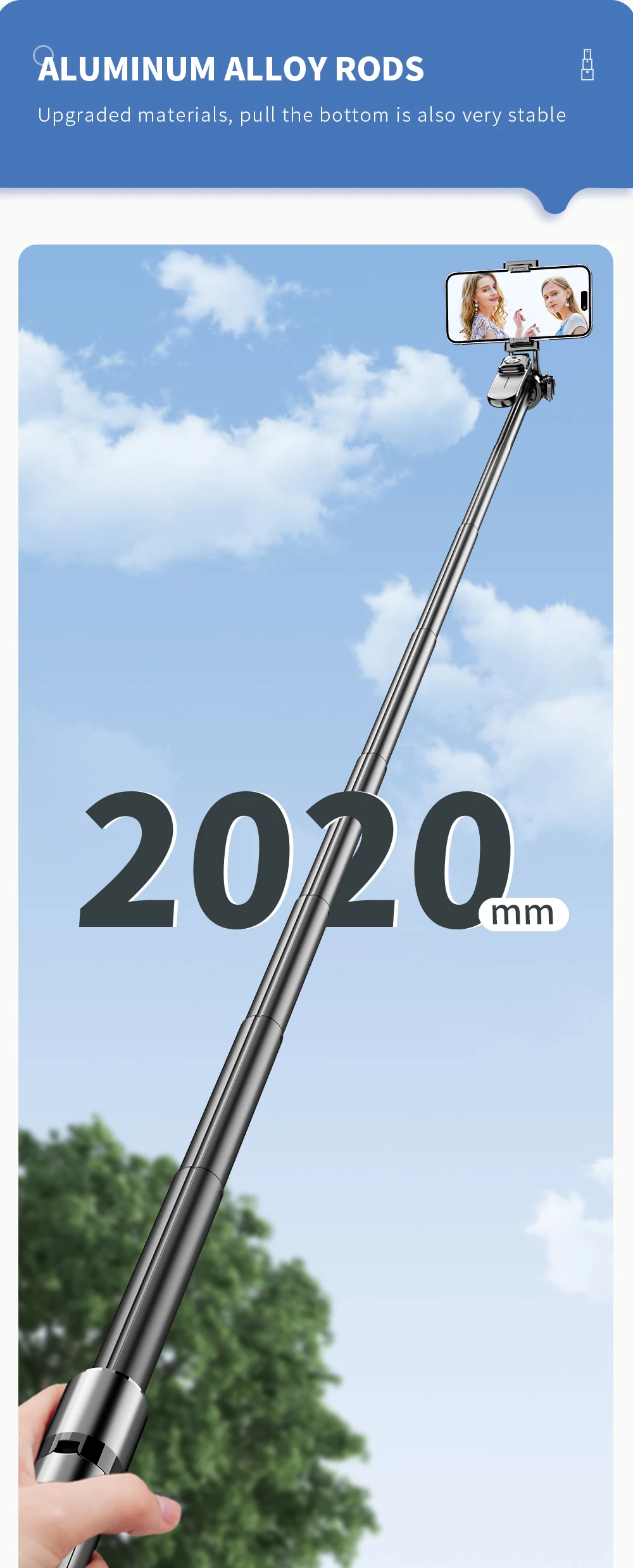 Description Picture 6 of item2020mm Selfie Stick Tripod Stand Wireless Selfie Stick Tripod with Remote with 1/4 Screw 1/4 Nut Portable Tripod for Phone Light