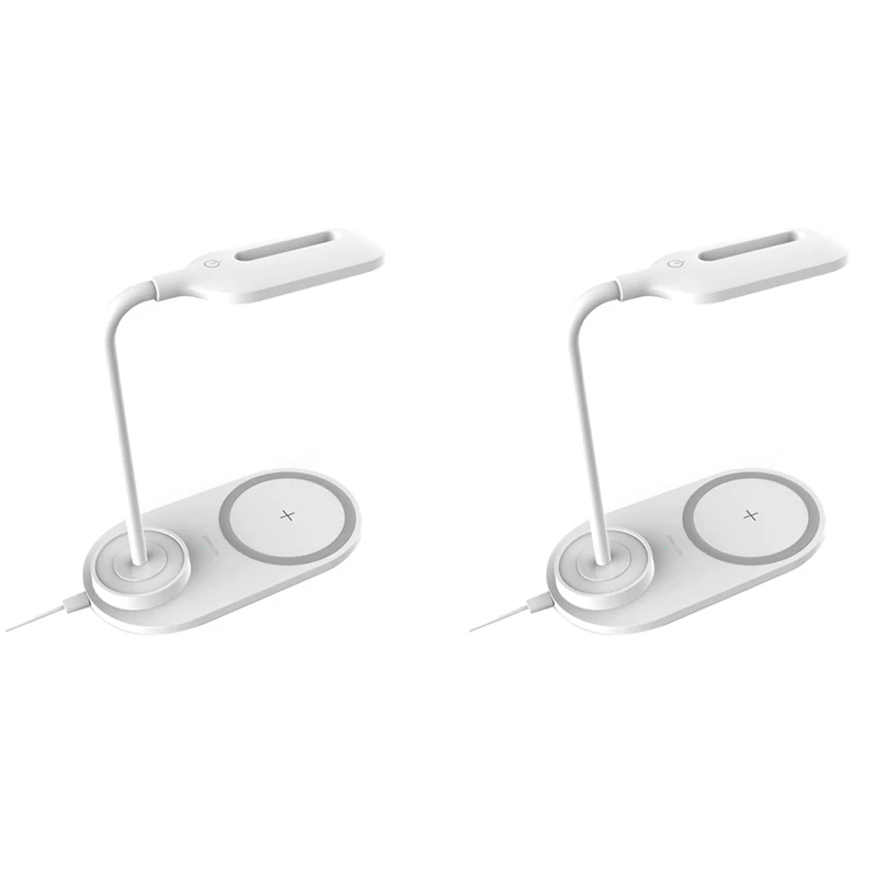 

2X Dimmable LED Desk Lamp With Wireless Charger,Wireless Charging Desk Light Flexible Rotation Press Control Night Light