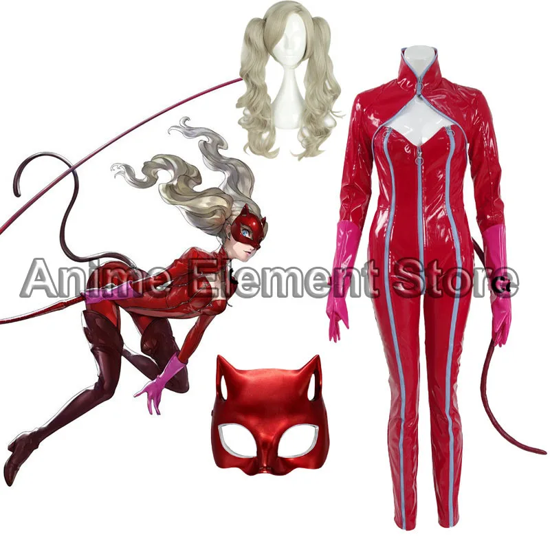 

Persona 5 Anne Takamaki Panther Red Jumpsuits Bodysuit Tights Uniform Outfit Games Cosplay Costumes Wig Halloween