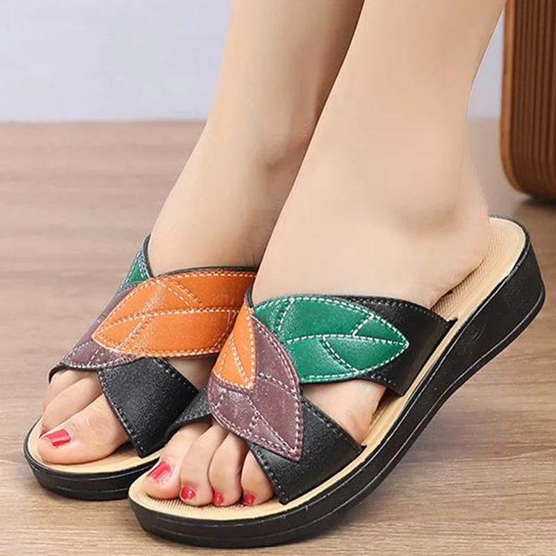 Leisure Sandalen Zomer Anti-Slip Slippers Vrouwen Thuis Middelbare Leeftijd En Ouderen Moeder Dragen Dikke Zachte zolen Slippers Buiten