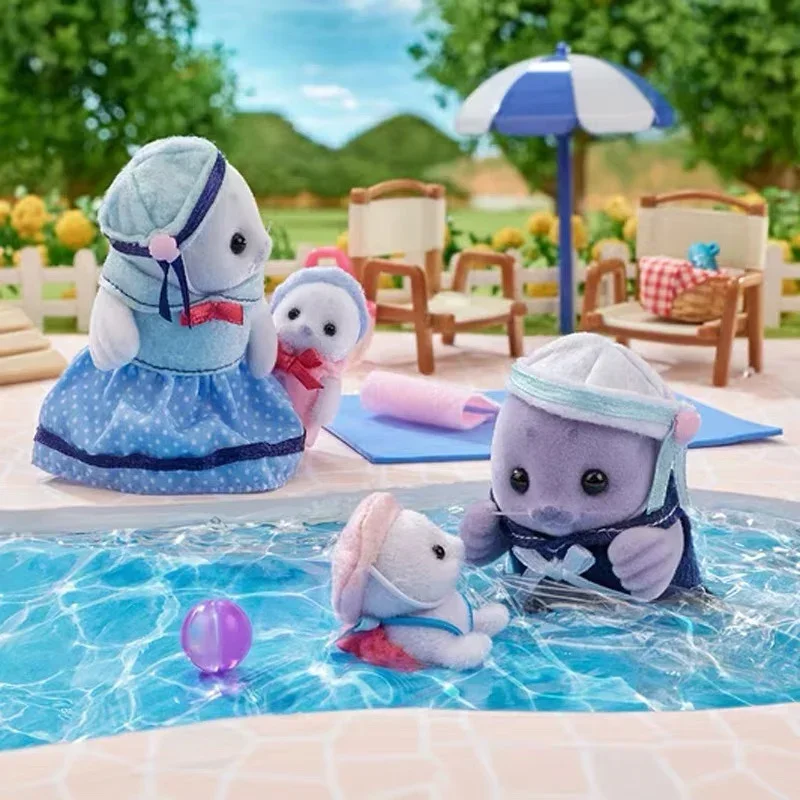 Sylvanian Families Anime Girl Figures Calico critters Dollhouse Furniture Set Kitchen Toys for Kids The Seal Family anime girl figures dollhouse furniture set kitchen toys doll house toys