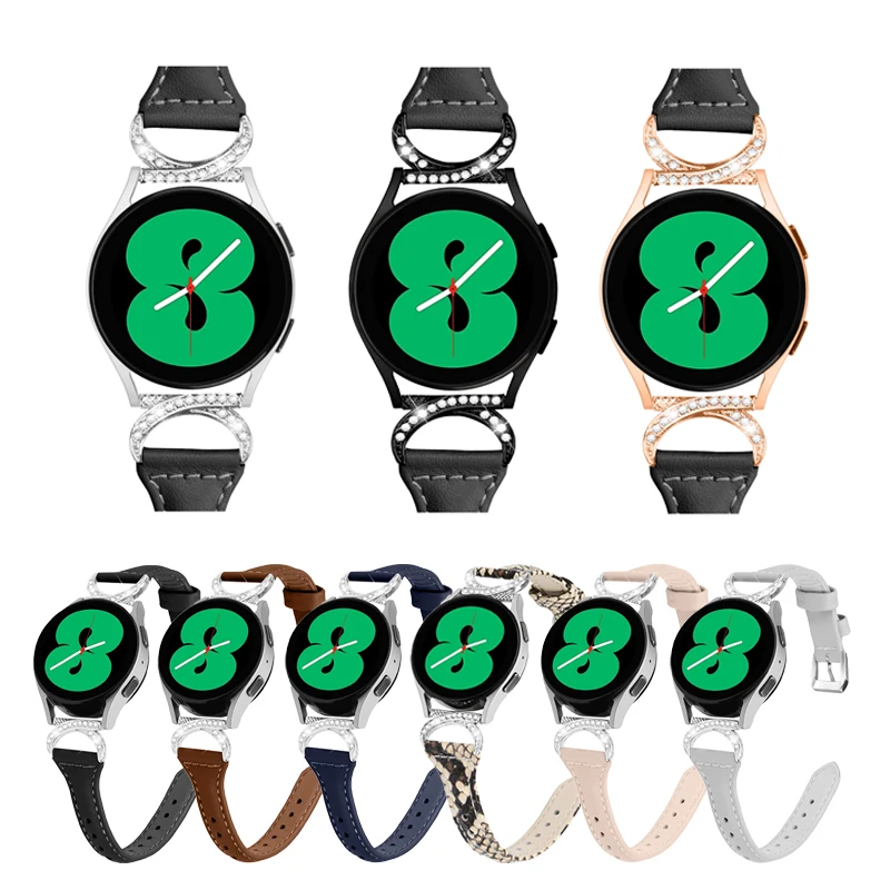 

20mm Leather Strap For Samsung Galaxy Watch 5 Pro 5 4 44mm 40mm metal + leather Bracelet Band for Samsung galaxy Watch 4 Classic