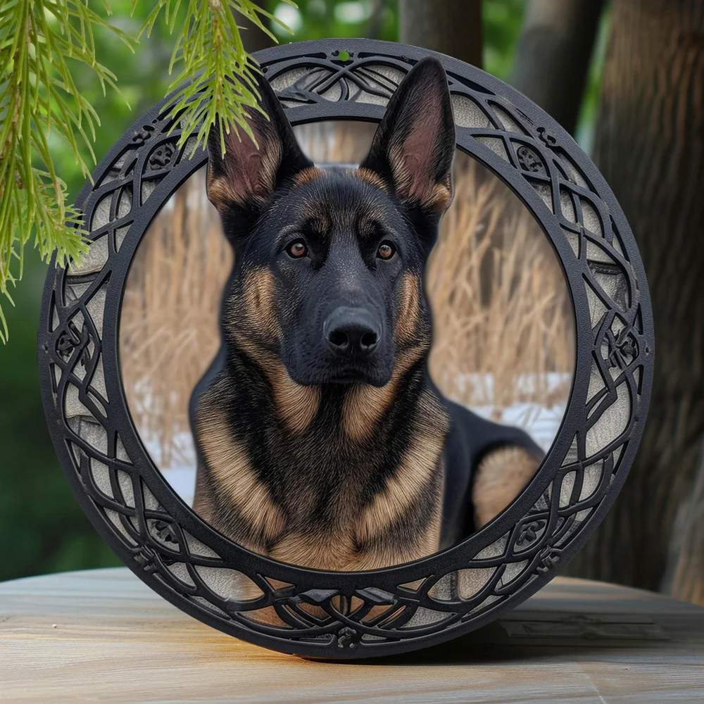 

Metal Sign Living Room Faux Laser Cut Iron Window Treatments Round Decoration Gifts German Shepherd Theme home wall decor