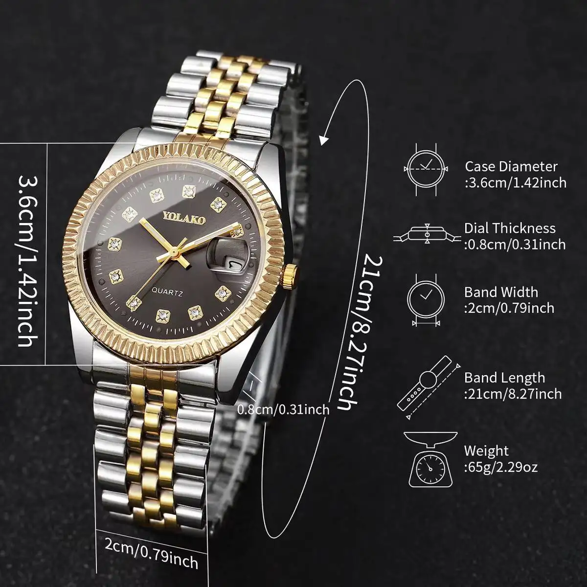 Rhinestone Men Business Watches Fashion Women Quartz Watch with Calendar Clock Gift（Without Box）