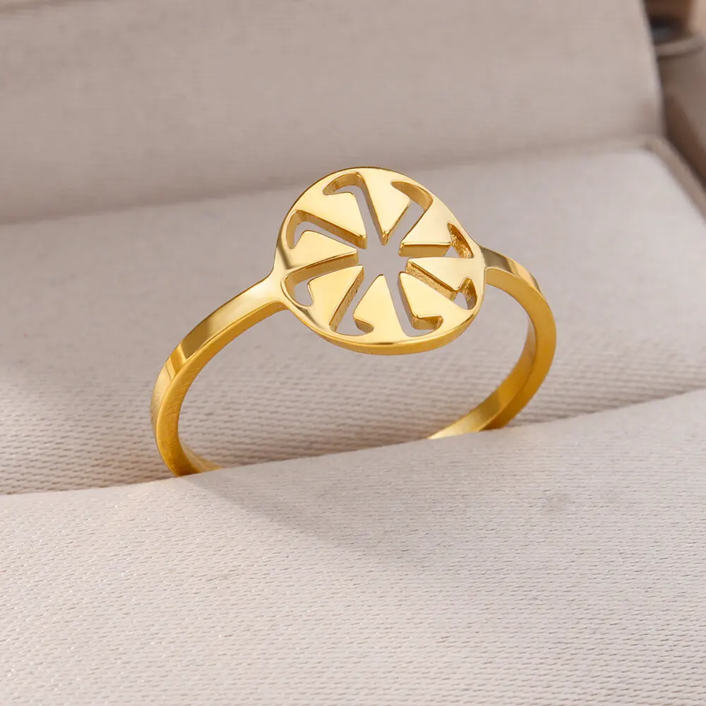 Hollow Geometric Rings For Women Gold Color Stainless Steel Finger Ring