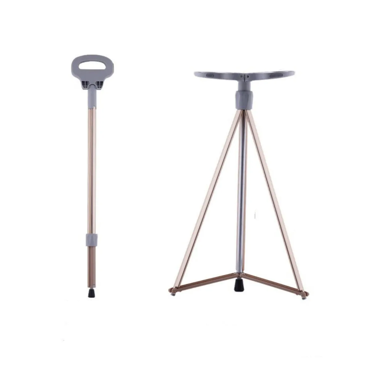 Canne-siège pliante senior aluminium léger 150kg - Bâton de marche convertible en tabouret pêche
