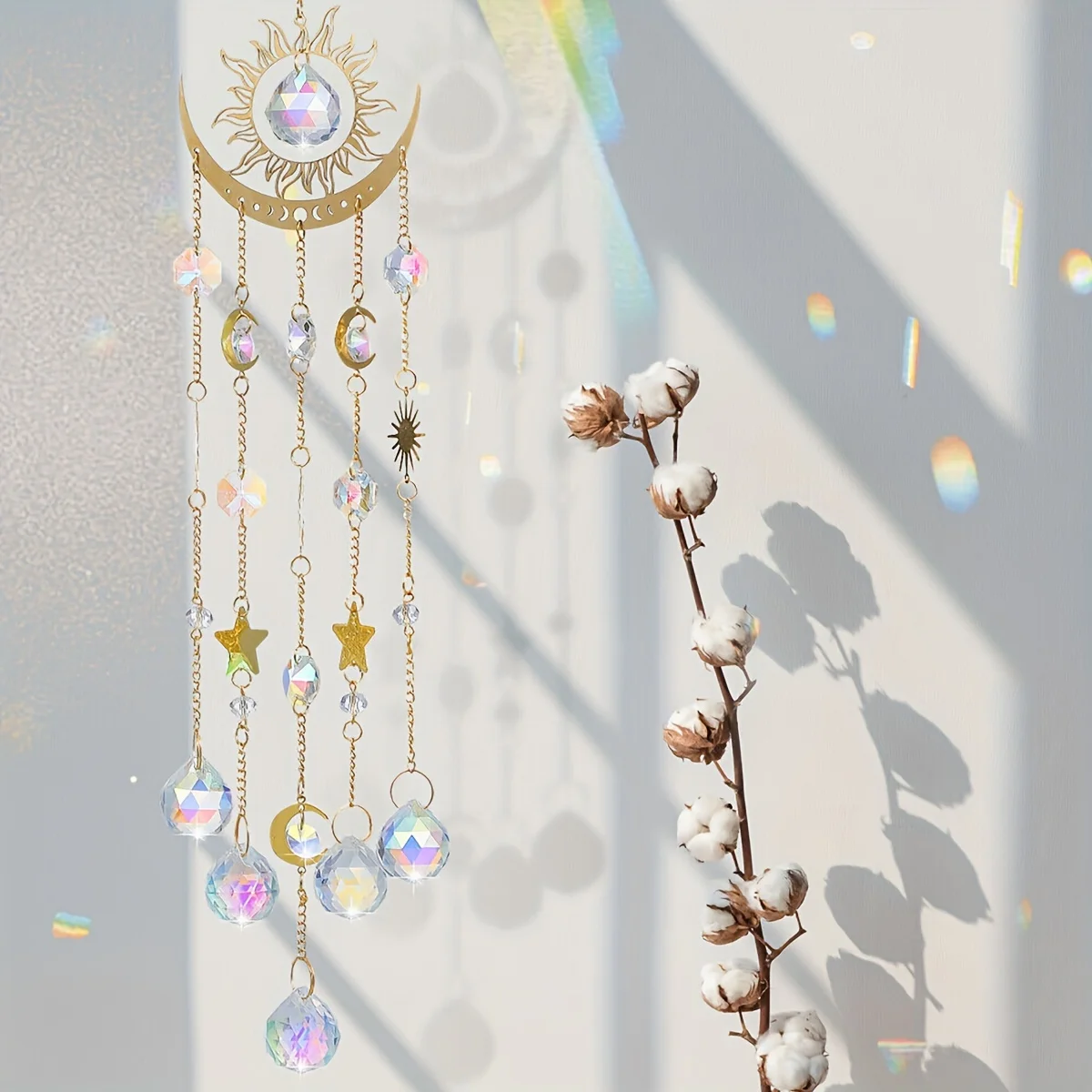 1pc gold flame moon crystal pendant sunlight catcher outdoor garden ab color hanging decorations hanging ornaments