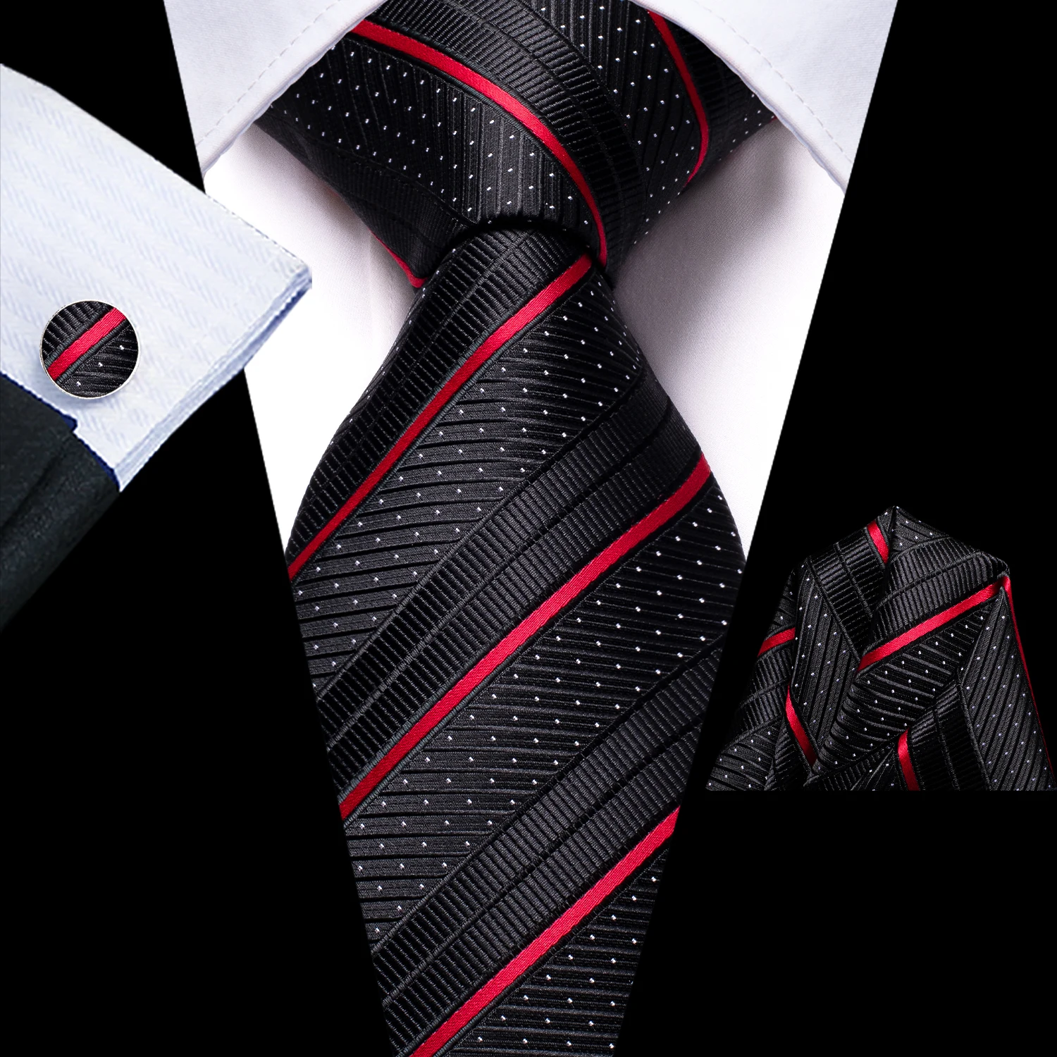 Hi-Tie Striped Black Red Gold Green Silk Wedding Tie For Men Handky Cufflink Gift Men Necktie Fashion Designer Business Party silk tie