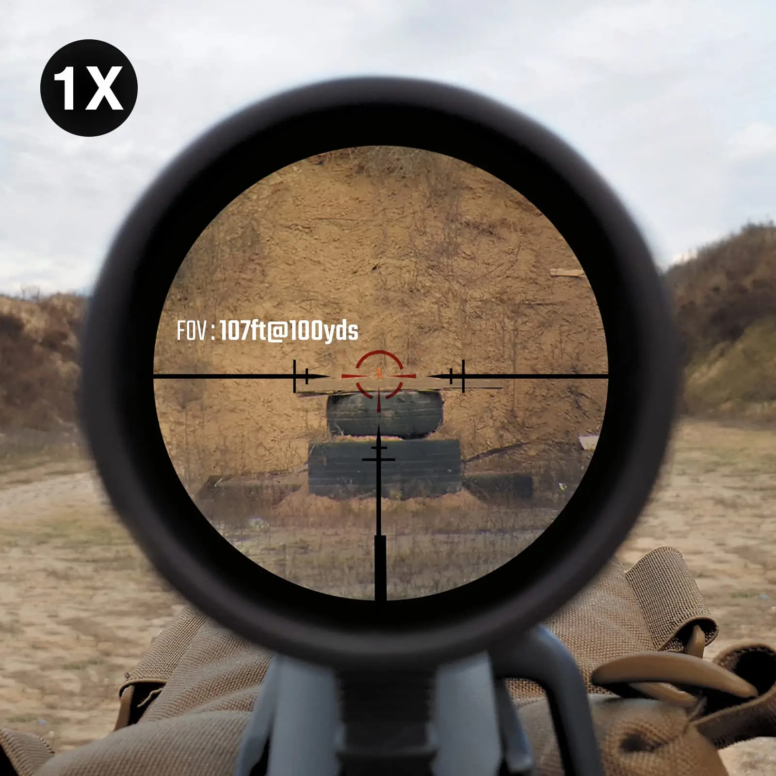 MidTen 1-6X24 LPVO Rifle Scope with 5 Levels Red & Green Illuminated Reticle, 30mm, Black Offset Scope Mount