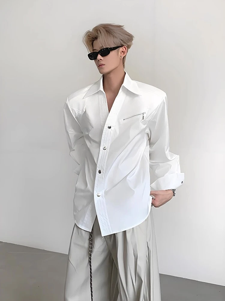 Cleanfit White oulder Pad irt Men's Autumn High-End Loose Design Stand Collar Slim Fit Casual Sle Long Sve irt