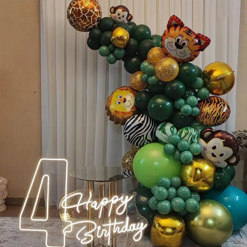 

79pcs Jungle Safari Animal Balloons Garland Arch Kit Green Balloon Kids Birthday Wild One Baby Shower Party Decoration Supplies