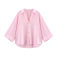 HipSeam Wide Sleeved Shirt Women Spring Asymmetric Hem Button Women's Shirts Simple Lady Johnny Collar Shirts & Blouses - Image 2