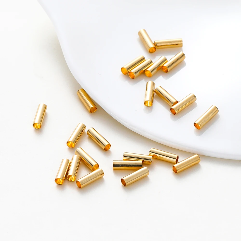 100Pcs 5-7mm 14K/18K Gold Plated Straight Long Tube Brass Beads Necklace Spacer Beads for DIY Jewelry Making