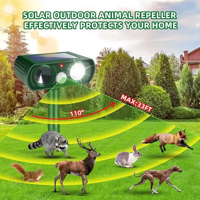 Outdoor Ultrasonic Cat Dog Repellent - Solar Rechargeable Alarm Garden Repeller QCQ01_voghion.com