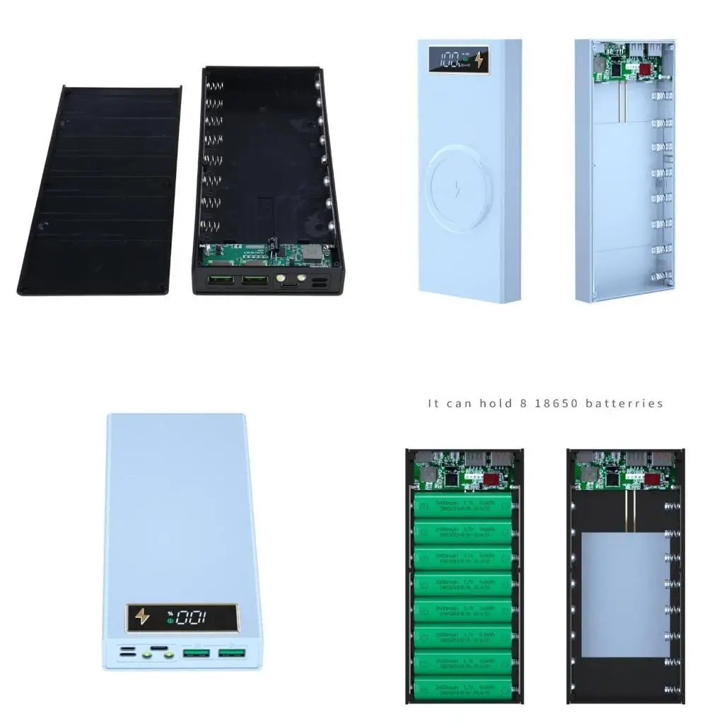 DIY Battery Holder Box with 22.5W Quick & 15W Wireless Charging and Digital Display