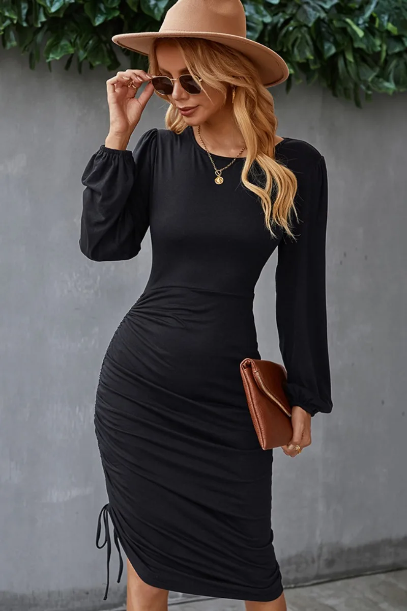 

Popvil Drawstring Ruched Bodycon Dress