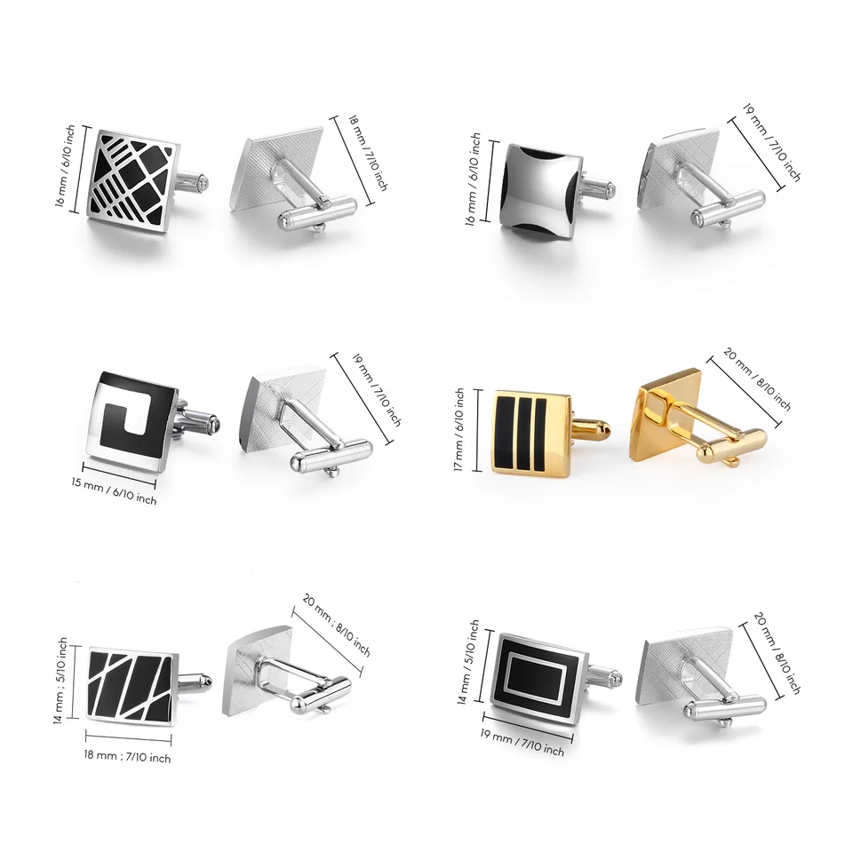 Lot De 12 Paires De Boutons De Manchette Classiques Pour Homme - Argent Et Noir - Présentés En Boîte Cadeau