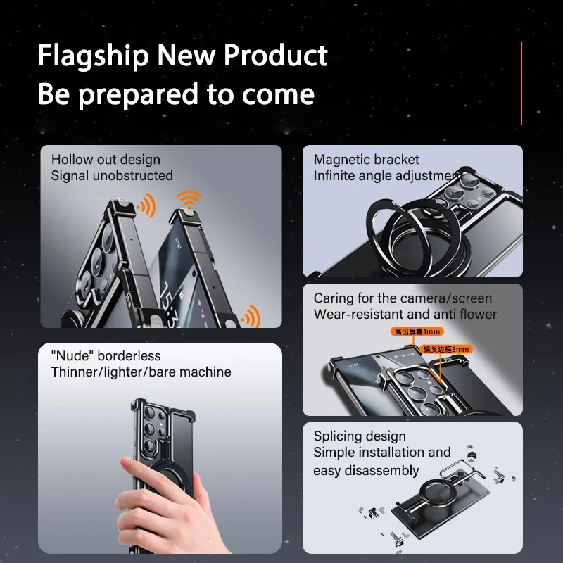 Luxury Magnetic Stand Aluminum Alloy Frameless Metal Phone Case For Samsung Galaxy S23Ultra Plus S24Ultra Shockproof Metal Cover