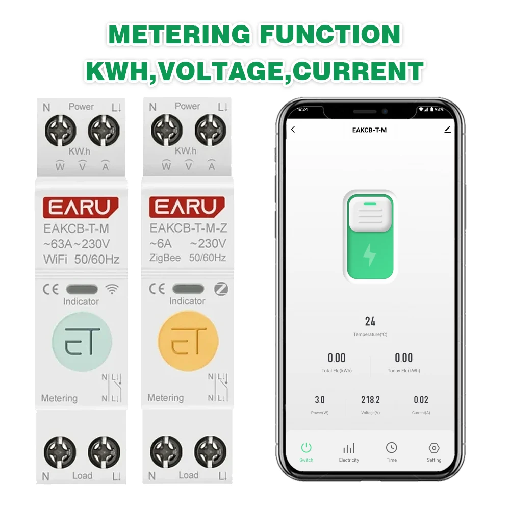 Tuya WiFi Zigbee Smart Circuit Breaker MCB 1P+N 63A Power Energy kWh Voltage Current Meter Protector Voice Remote Control Switch