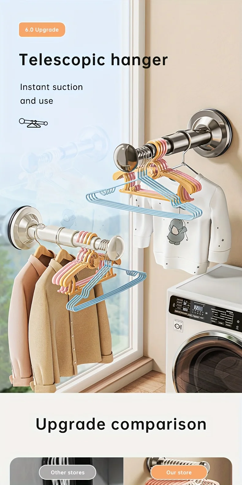 1/2 Stück Aufbewahrungsregal für Kleiderbügel – Installation mit Saugnapf ohne Bohren, einziehbar und verstellbar für Zuhause und Büro, langlebig und platzsparend – Detail 1