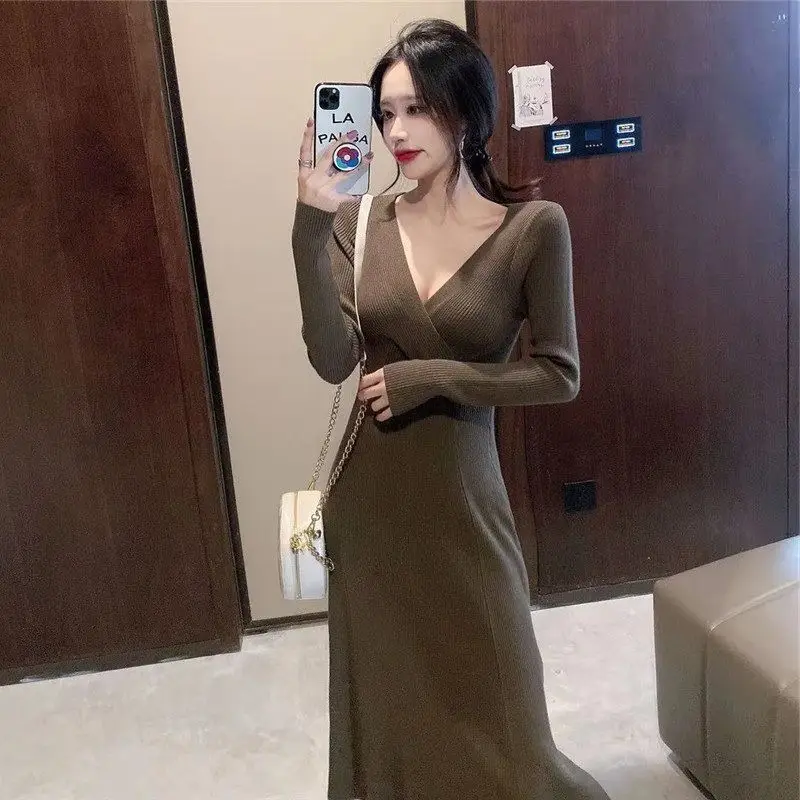 Maxi 2023 Abito Femminile Prom Bodycon Evening Scollo A V Lavorato A Maglia Sexy Audace Abbigliamento All'Uncinetto Solid Party Womens Dresses Long Ro