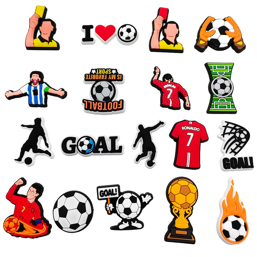 18Pcs/Set Football Series Shoe Charms Cartoon PVC Shoe Decoration For Shoe Buckle Gift Shoe Accessories 18pcs set cartoon baseball series shoe charms pvc shoe decoration for shoe buckle accessories kids gifts