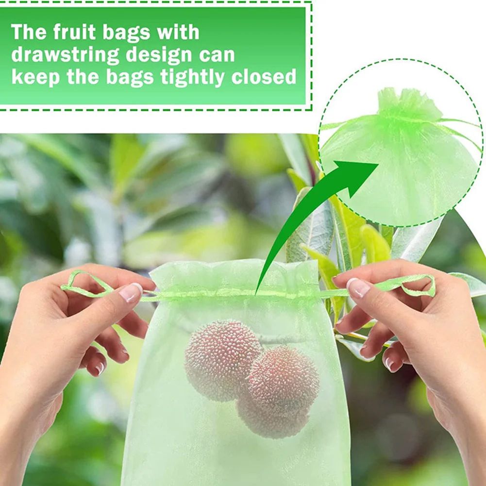 

50pcs Fruit Protection Bags Drawstring Net Bag Pest Control Anti-Bird Garden Netting Bags Strawberry Grapes Mesh Bag