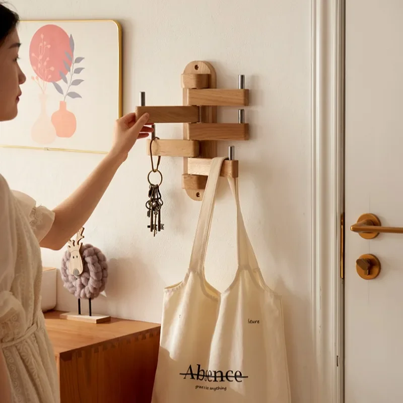 Rotatable Wood Hangers Bedroom Coat Hooks Entrance Hall Clothing Organizer Hat Scarf Bag Storage Adjustable Wall Hangers