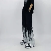 Men Jeans High Street Hip Hop Contrast Color Tassel Loose Fashion Japanese Streetwear Hippie Loose Casual Darkwear Patchwork 2